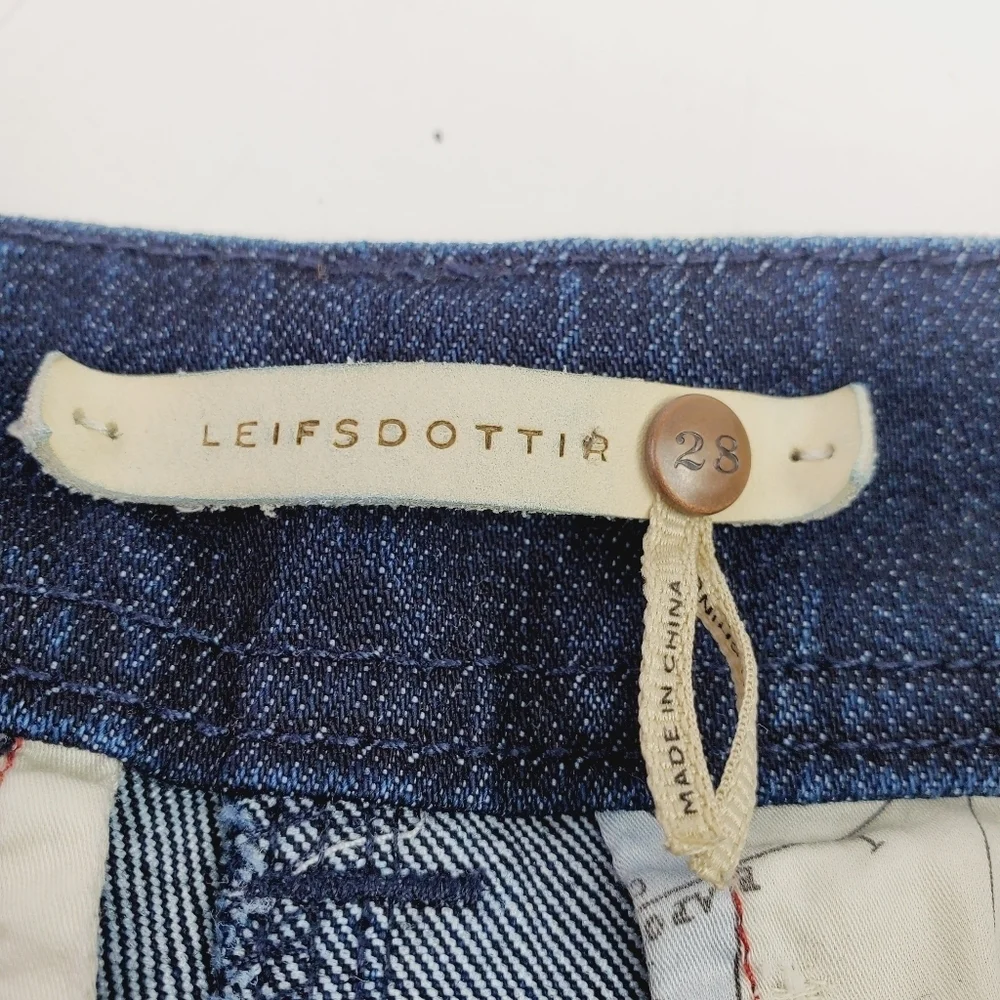 Anthropologie Leifsdottir Women Dark Denim Cropped Lace‎ Up Fray Riding Jeans 28